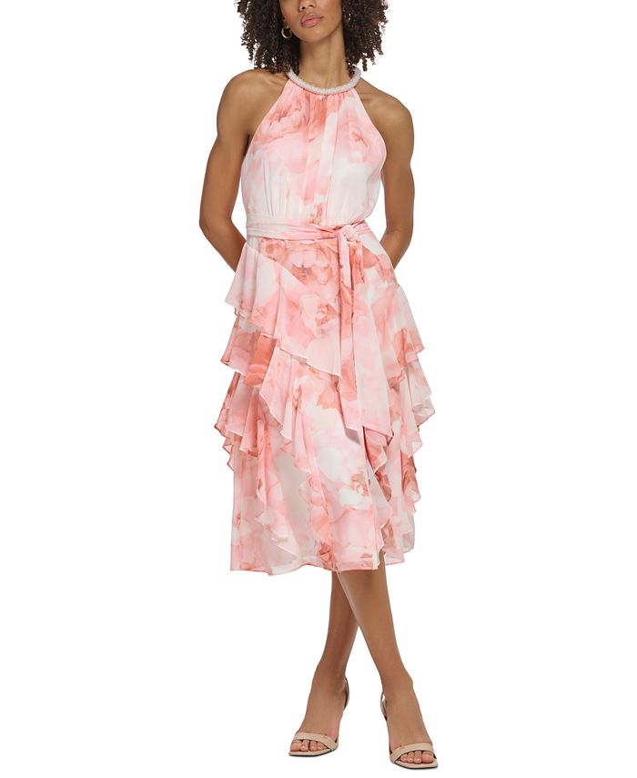 Calvin Klein Women's Beaded-Neck Floral-Print Halter Dress & Reviews -  Dresses - Women - Macy's