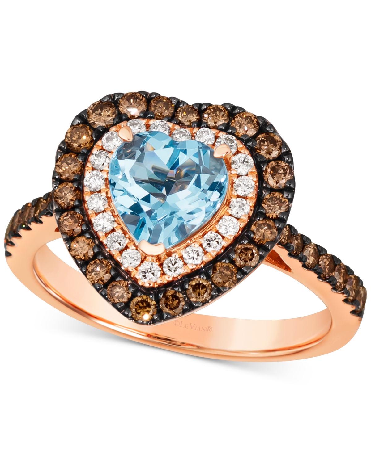 Le Vian Sea Blue Aquamarine (1-1/10 ct. t.w.) & Diamond (5/8 ct. t.w.) Heart Halo Ring in 14k Rose Gold