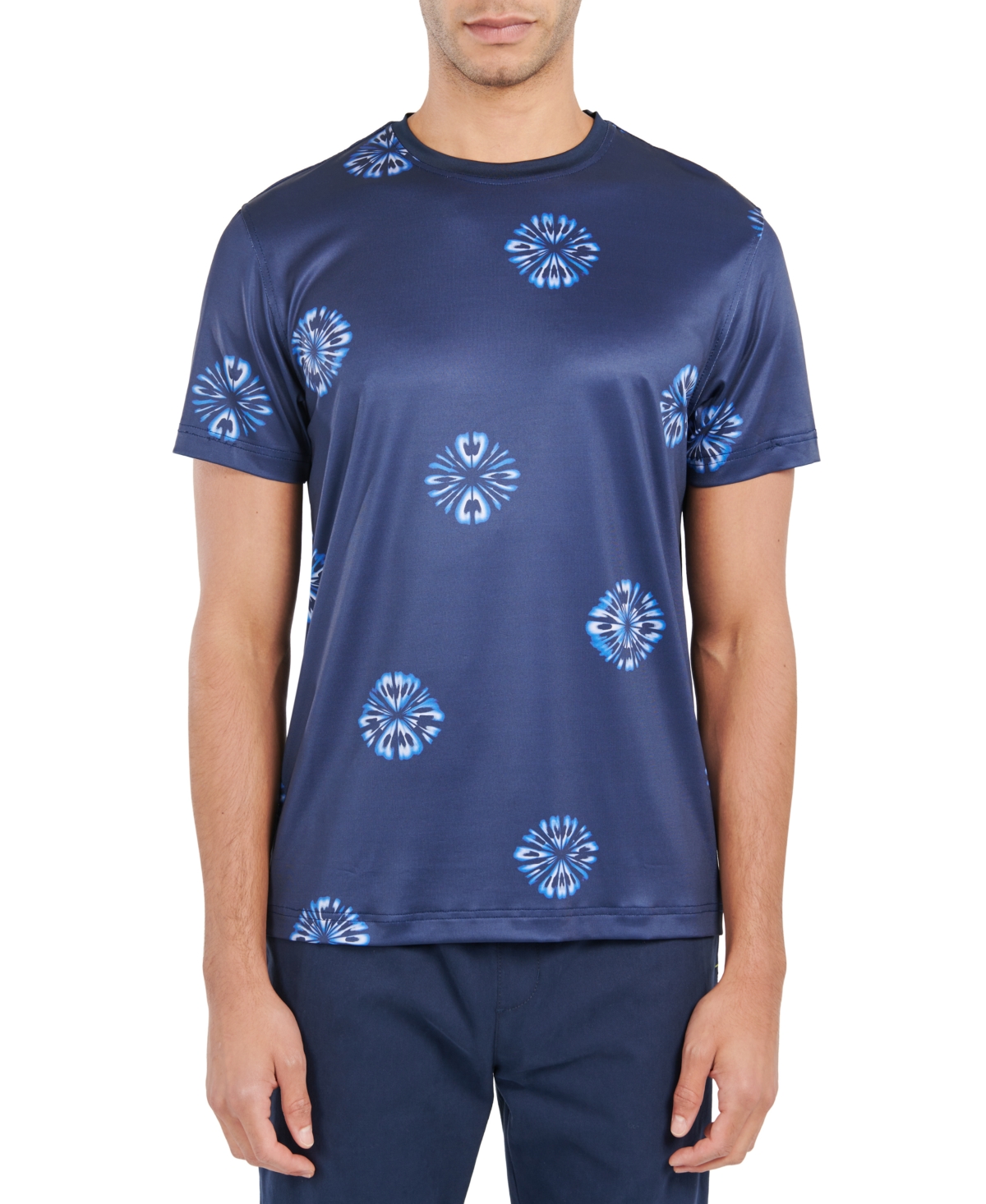 Men's Slim-Fit Abstract Floral Performance T-Shirt - Navy