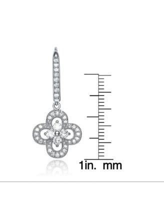Cubic Zirconia Sterling Silver Flower Shape Micro Pave Earrings