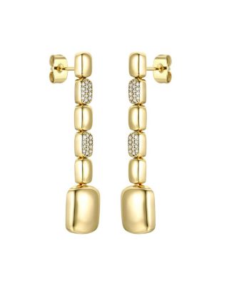 14k Yellow Gold Plated Sterling Silver with Cubic Zirconia Rectangle Link Linear Dangle Earrings