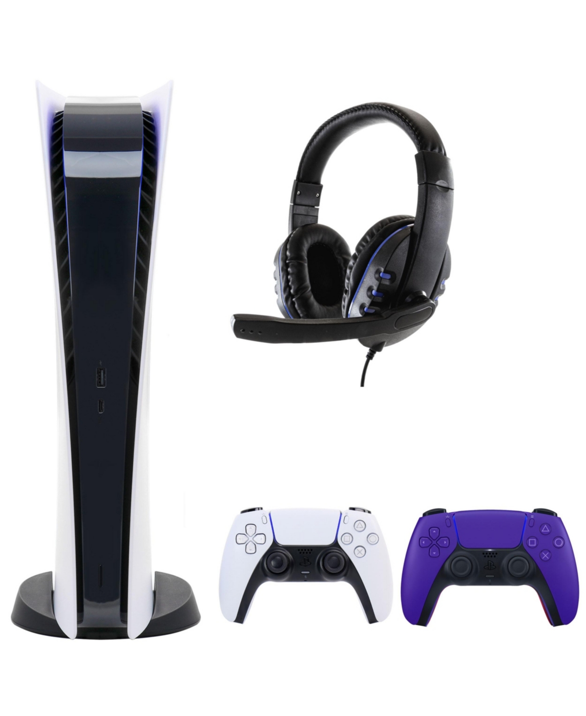 PS5 Digital Console with Extra Purple Dualsense Controller and Universal Headset