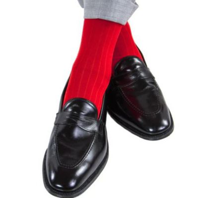 Men's Jasper Mercerized Cotton Ribbed Mid-Calf Solid Color Socks