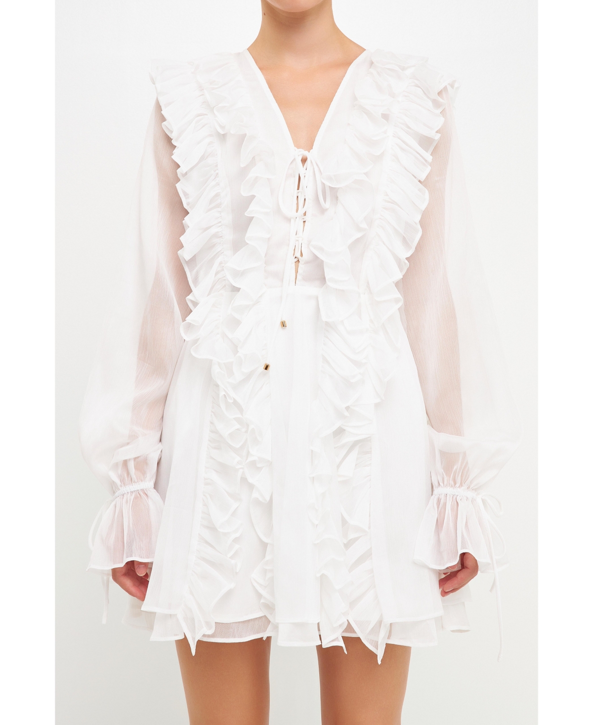 Women's Chiffon Ruffle Mini Dress - White