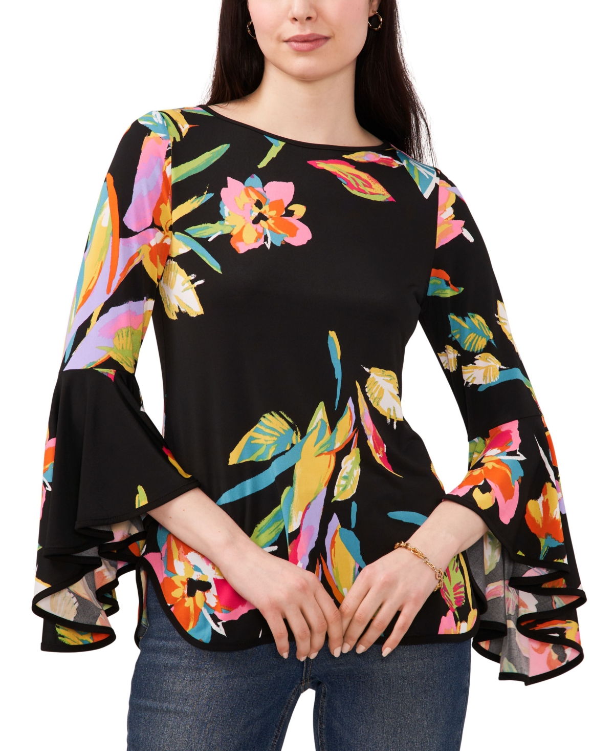 Shop Sam & Jess Women's Bell-sleeve Top In Black  Bright Floral