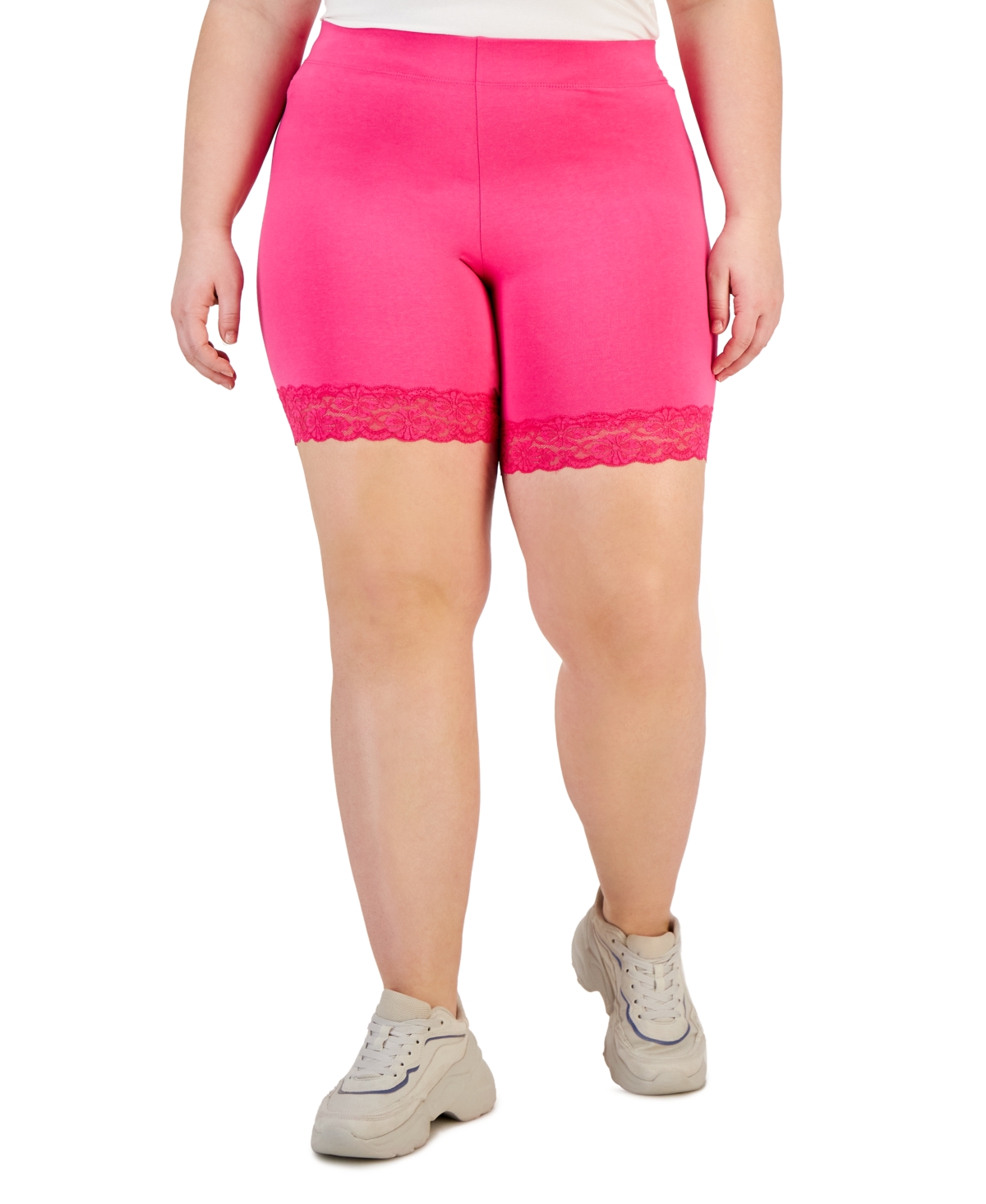 Full Circle Trends Trendy Plus Size Lace-Trim Bike Shorts