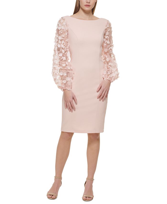 Eliza J Petite 3D Floral-Sleeve Sheath Dress - Macy's