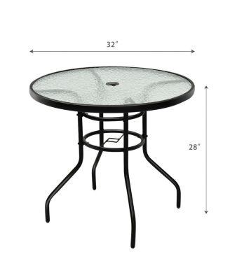 32'' Patio Round Table Tempered Glass Steel Frame Outdoor Pool Yard Garden