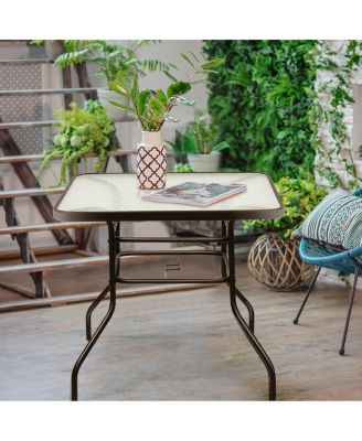 32'' Patio Square Table Tempered Glass Steel Frame Outdoor Pool Yard Garden