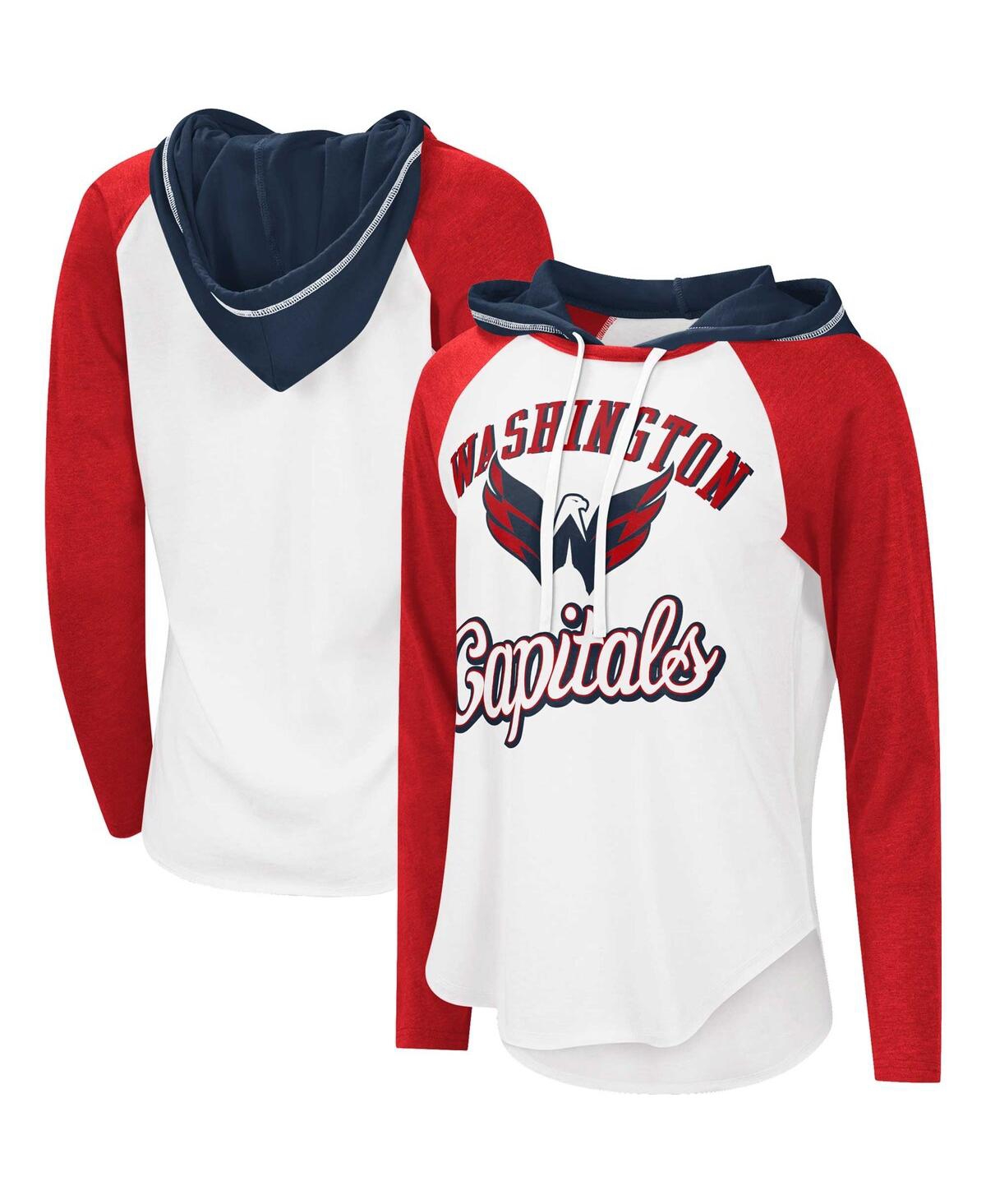 Starter Women's G-iii Sports By Carl Banks White, Red Washington Capitals Mvp Raglan Hoodie T-shirt In White,red