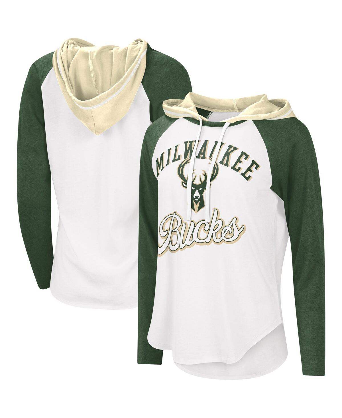 Shop G-iii 4her By Carl Banks Women's  White Milwaukee Bucks Mvp Raglan Hoodie Long Sleeve T-shirt