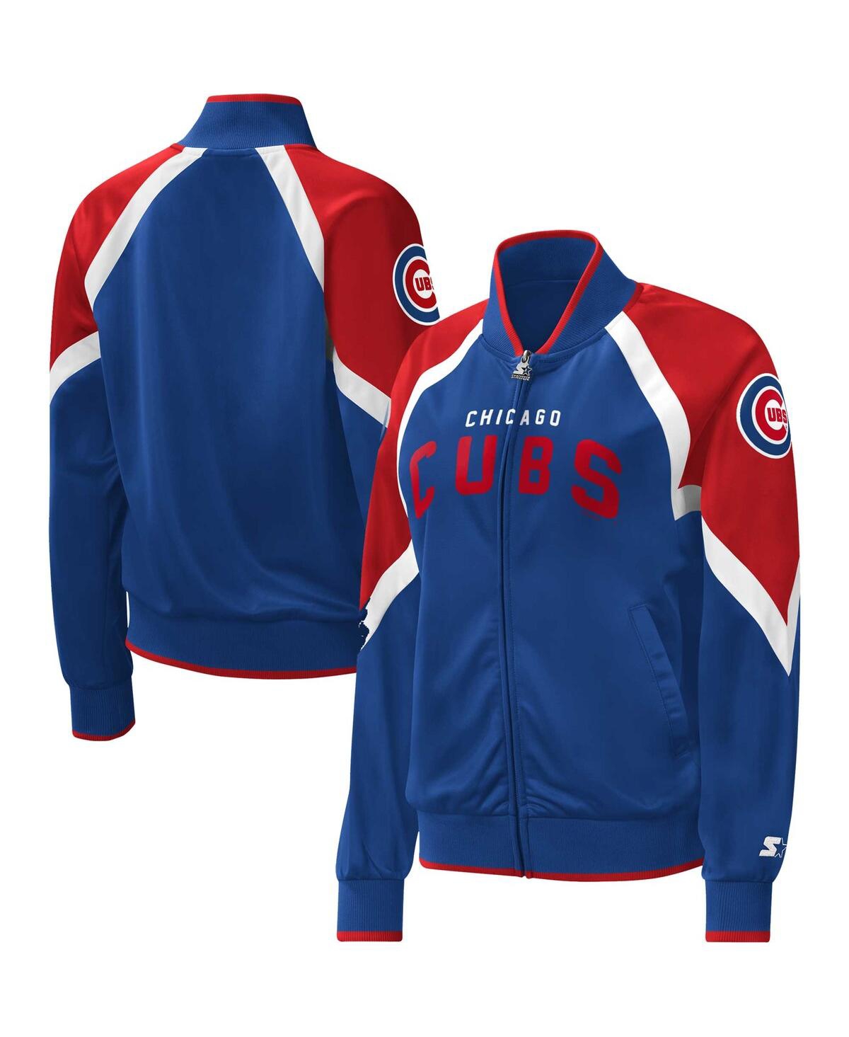 STARTER WOMEN'S STARTER ROYAL CHICAGO CUBS TOUCHDOWN RAGLAN FULL-ZIP TRACK JACKET