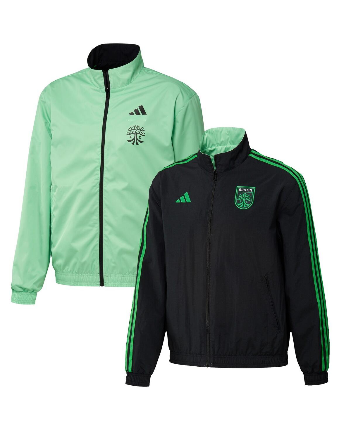Shop Adidas Originals Men's Adidas Black And Green Austin Fc 2023 On-field Anthem Full-zip Reversible Team Jacket In Black,green