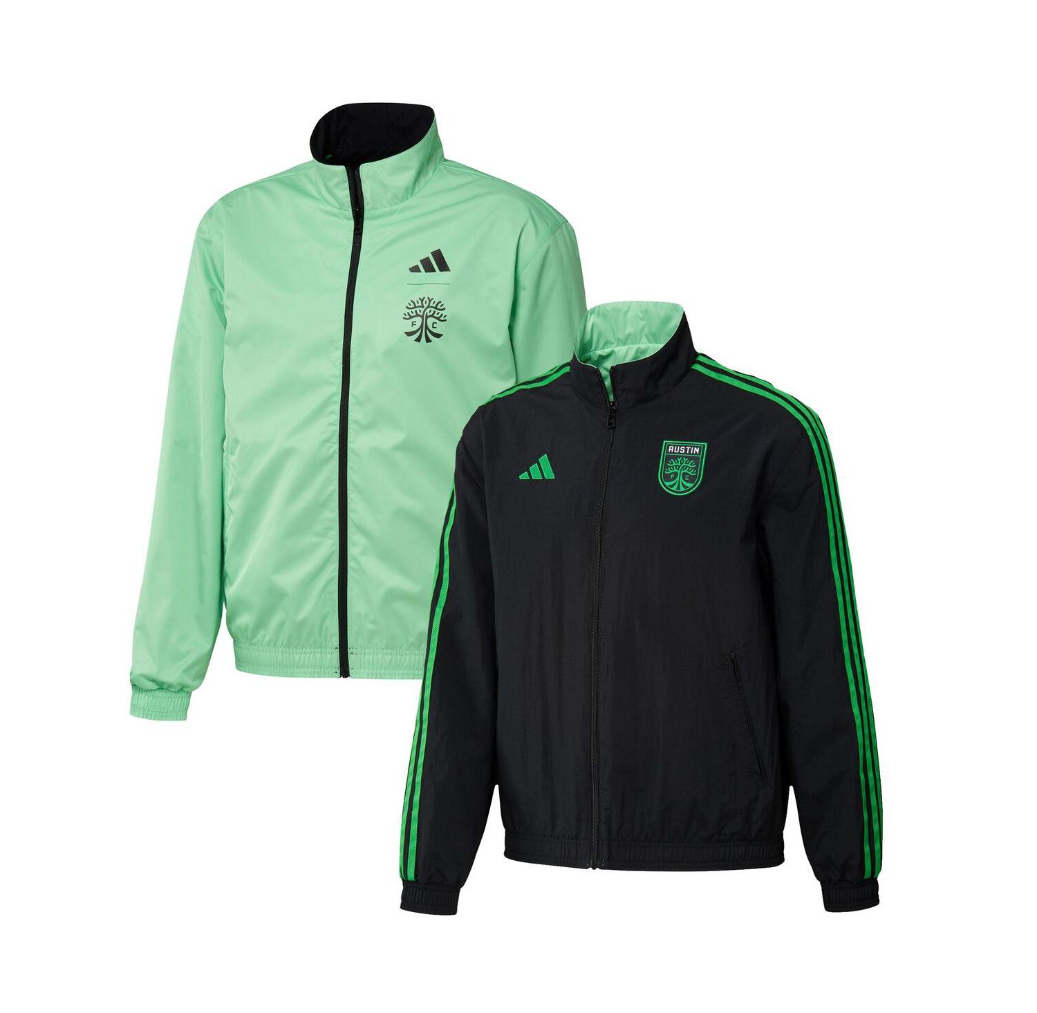 Men's Black and Green Austin FC 2023 On-Field Anthem Full-Zip Reversible Team Jacket