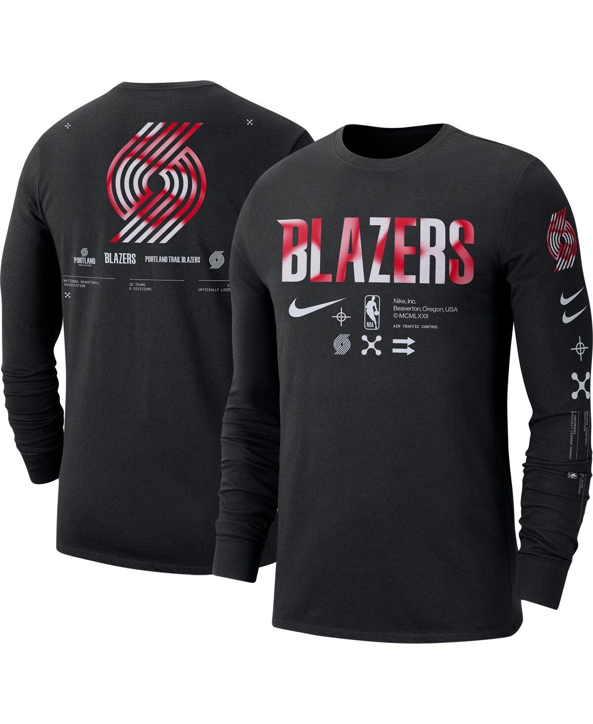 Shop Nike Men's  Black Portland Trail Blazers Essential Air Traffic Control Long Sleeve T-shirt
