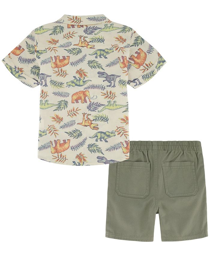 Kids Headquarters Toddler Boys Short Sleeve Dinosaur Print Poplin Shirt ...