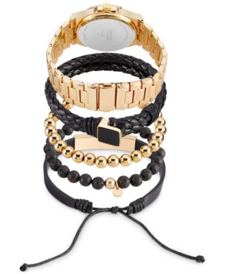 Men's Gold-Tone Metal Alloy Bracelet Watch 52mm Gift Set