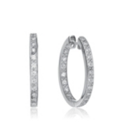 Genevive Sterling Silver Cubic Zirconia Round Huggie Shape Hoop Earring - White