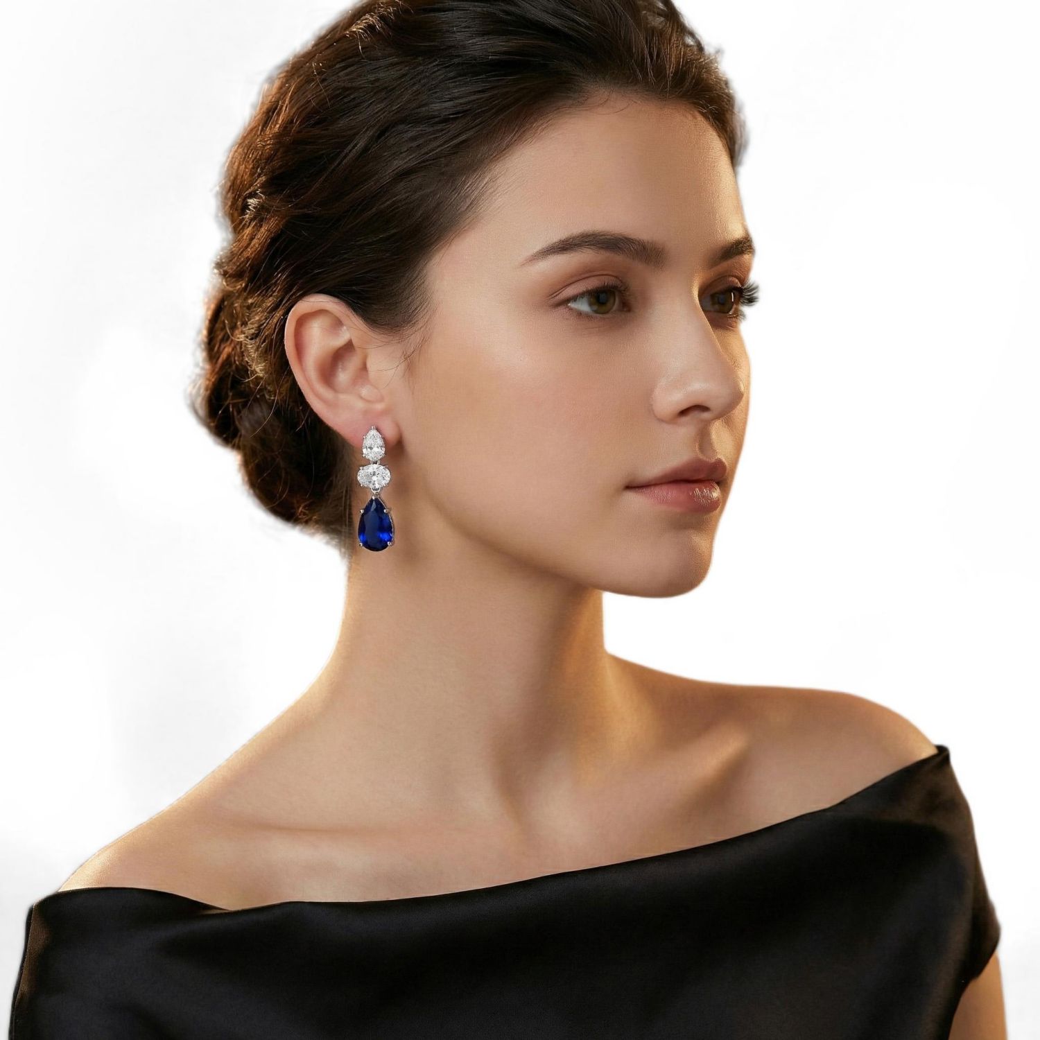 Dazzling White Gold Plated Pear and Oval CZ Drop Earrings