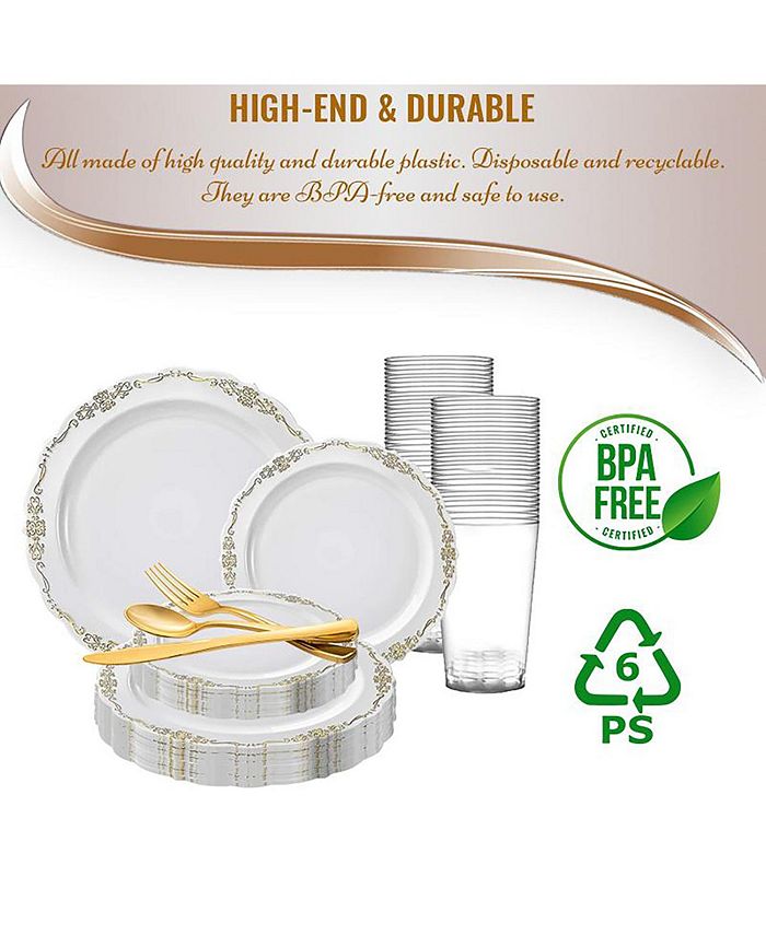 Smarty Had A Party White with Gold Vintage Rim Round Disposable Plastic ...