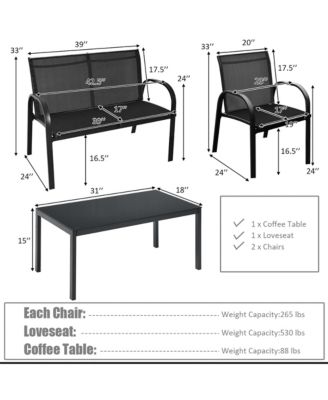 4 PCS Patio Furniture Set Sofa Coffee Table Steel Frame Garden Deck