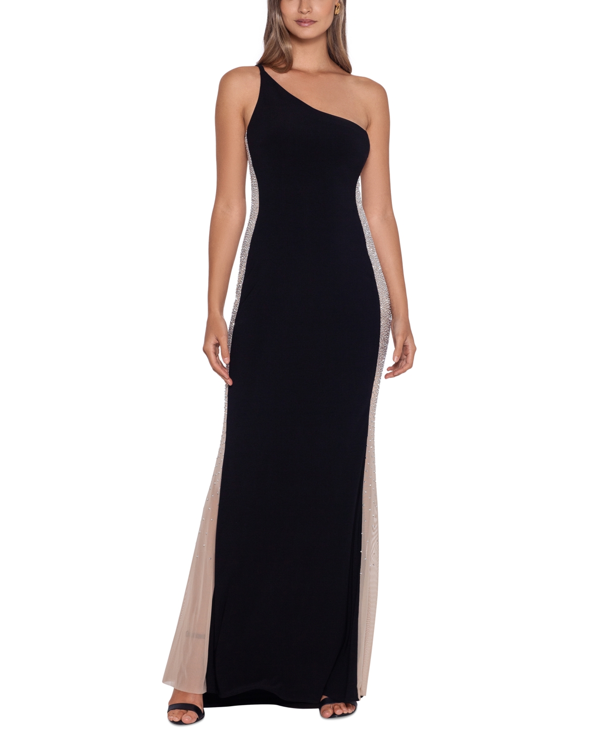 XSCAPE PETITE EMBELLISHED ONE-SHOULDER GOWN