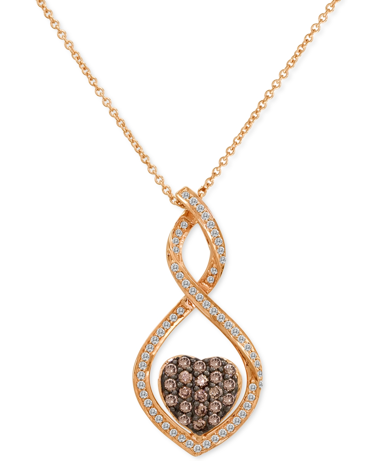 Chocolate Diamond (1/3 ct. t.w.) & Vanilla Diamond (1/4 ct. t.w.) Heart Swirl 18" Pendant Necklace in 14k Rose Gold - K Strawberry Gold Pendan