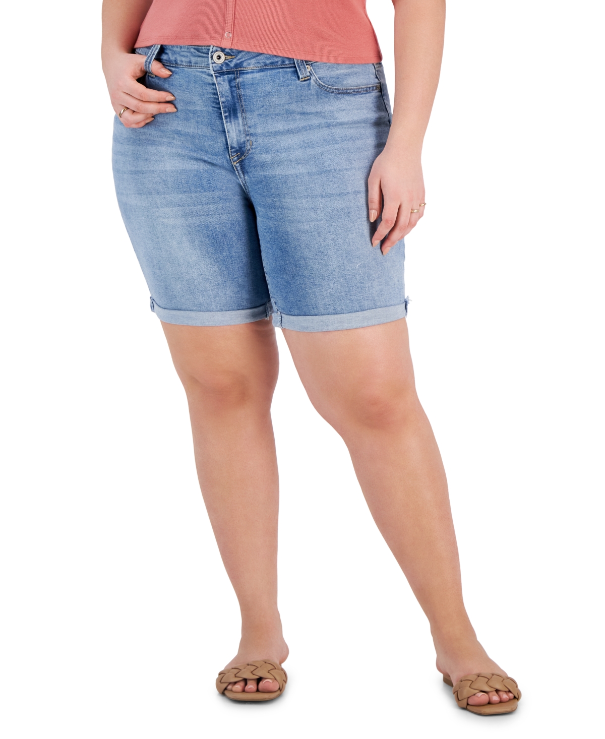 Trendy Plus Size Cuffed Denim Bermuda Shorts - Accelerate