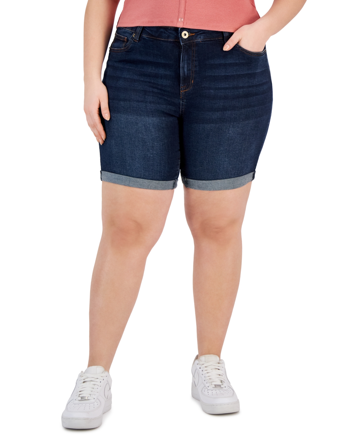 Celebrity Pink Trendy Plus Size Frayed Denim Shorts In Quick Time