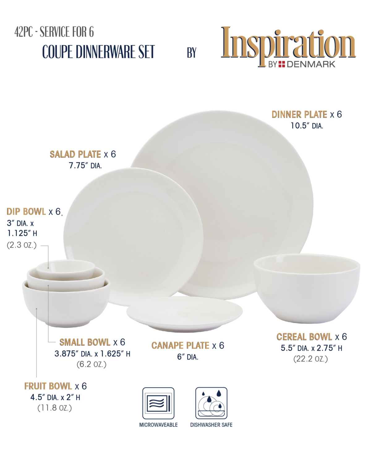 Inspiration by Denmark Round Coupe 42 Pc. Dinnerware Set, Service for 6