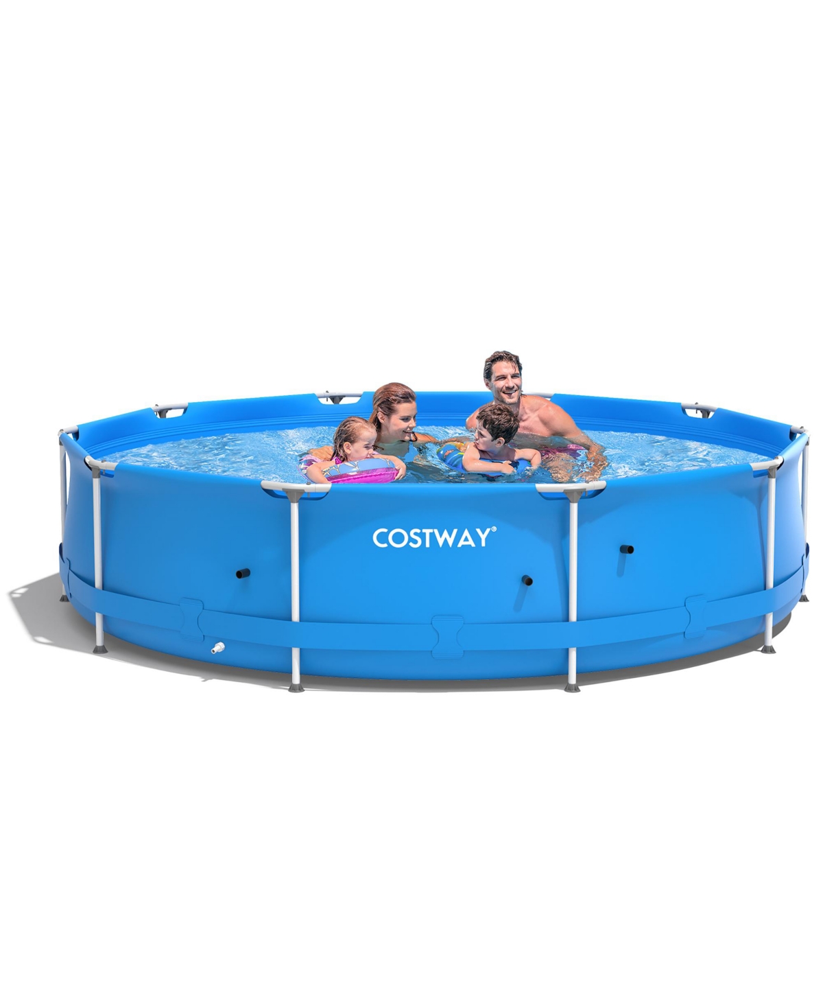Round Above Ground Swimming Pool Patio Frame Pool W/ Pool Cover Iron Frame - Blue