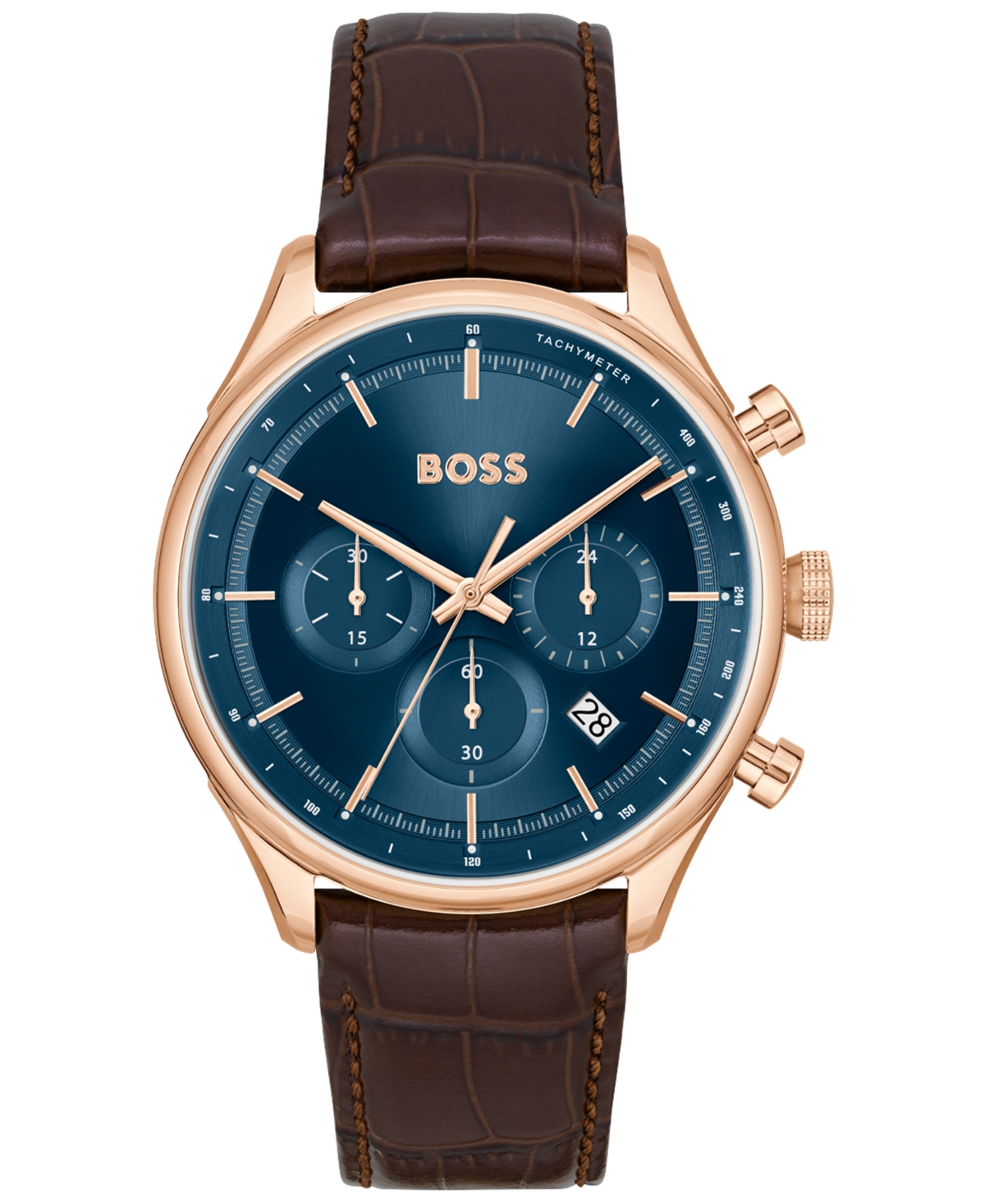 Hugo Boss Boss Men's Gregor Quartz Chronograph Brown Mock Genuine-grained Leather Strap Watch 45mm In Assorted-pre-pack