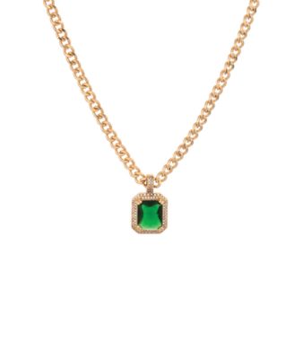 Emerald Stone Pendant 18K Gold Plated Link Necklace