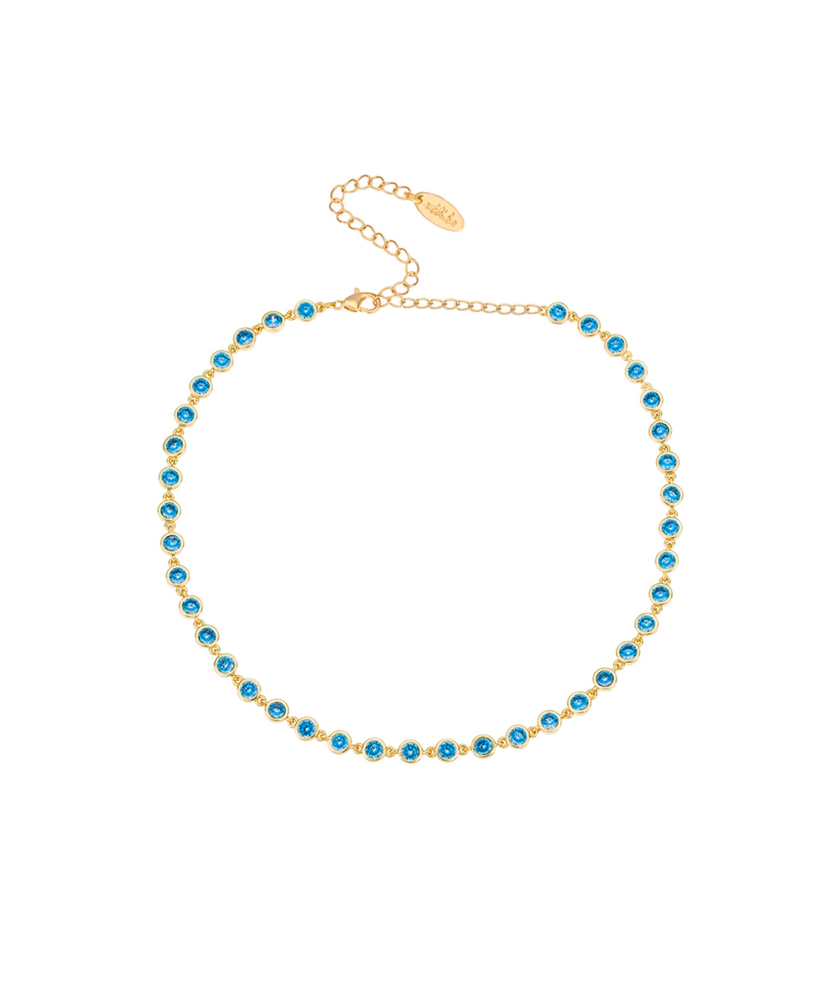 Cubic Zirconia Disc and 18K Gold Plated Link Necklace - Blue