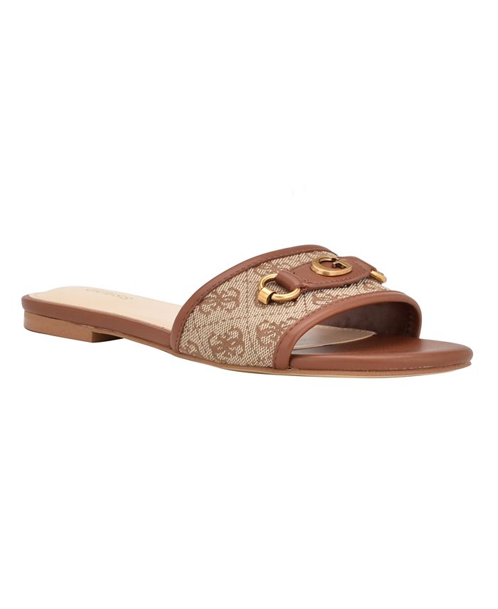 GUESS Women's Hammi One Band Logo and Hardware Flat Sandals - Macy's