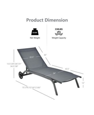 Patio Lounge Chair Chaise Adjustable Back Recliner Garden W/Wheel