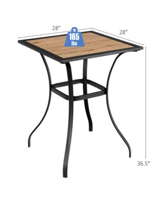 Patio Square Bar Table Wood-Like Tabletop Metal Frame Garden Backyard