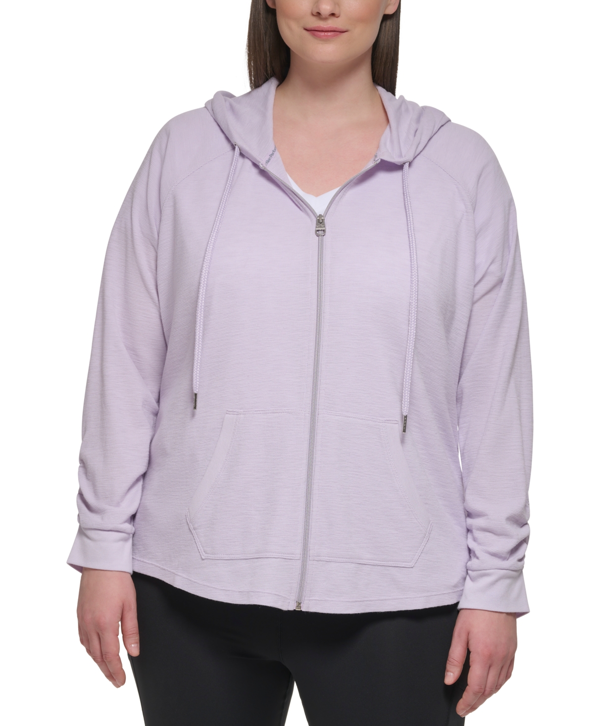 Shop Calvin Klein Performance Ruched-sleeve Zip Hoodie, Xs-3x In Orchid