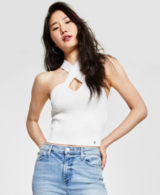 GUESS - Women's Crisscross-Neck Ribbed Sweater Tank Top