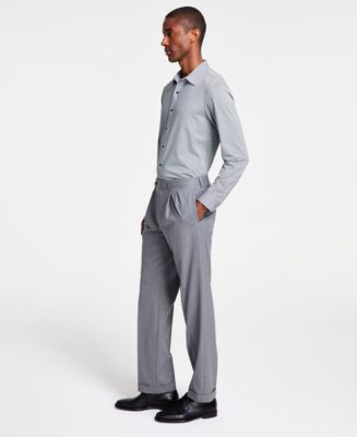 Michael Kors Men's Pleated Solid Classic Fit Pants - Gray - Size 42x30