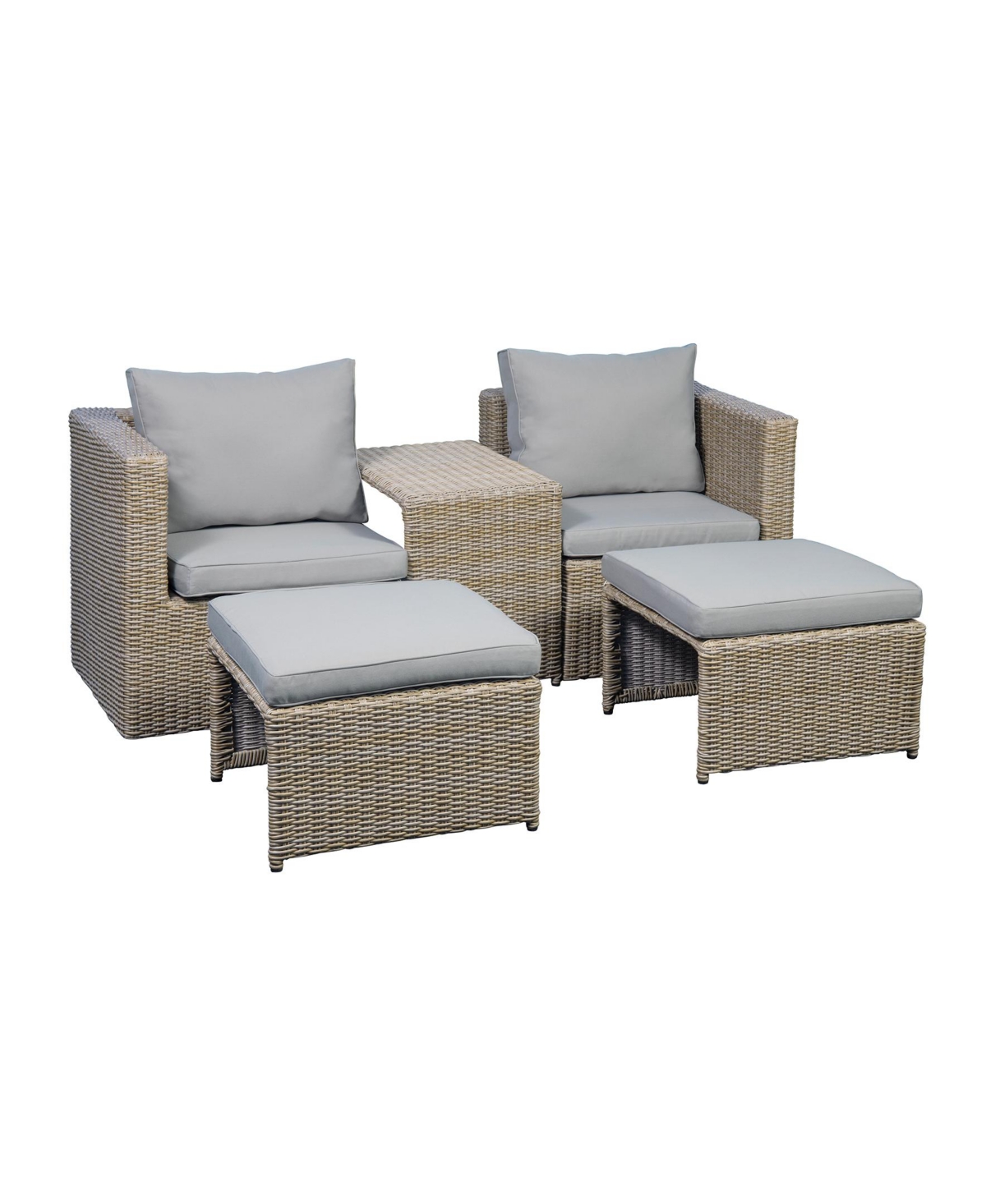 Unique Furniture 5 Piece Polyester, Polyester Blend, Rattan, Steel Modular Sofa With Table, Outdoor Furniture Patio C In Gray