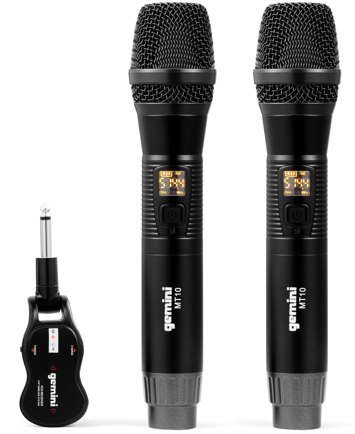 Gemini Dual Handheld Wireless Uhf Microphone System, Set Of 2 In Black