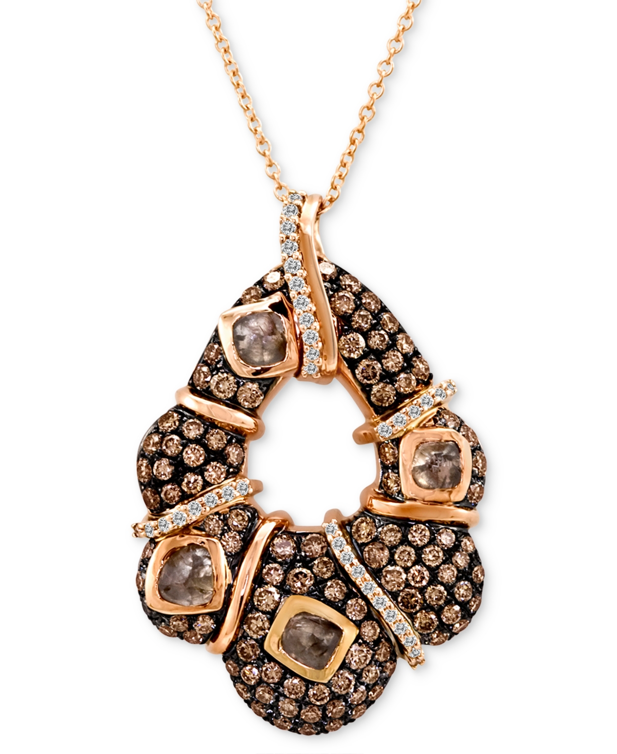 Le Vian Chocolatier Chocolate Diamond & Vanilla Diamond Abstract Curvy 18" Pendant Necklace (2-7/8 Ct. T.w.) In K Strawberry Gold Pendant