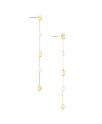 Freshwater Pearl and Glass Linear Drop Earrings