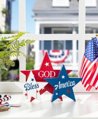 11" Wooden Patriotic, Americana Stars Table Decor
