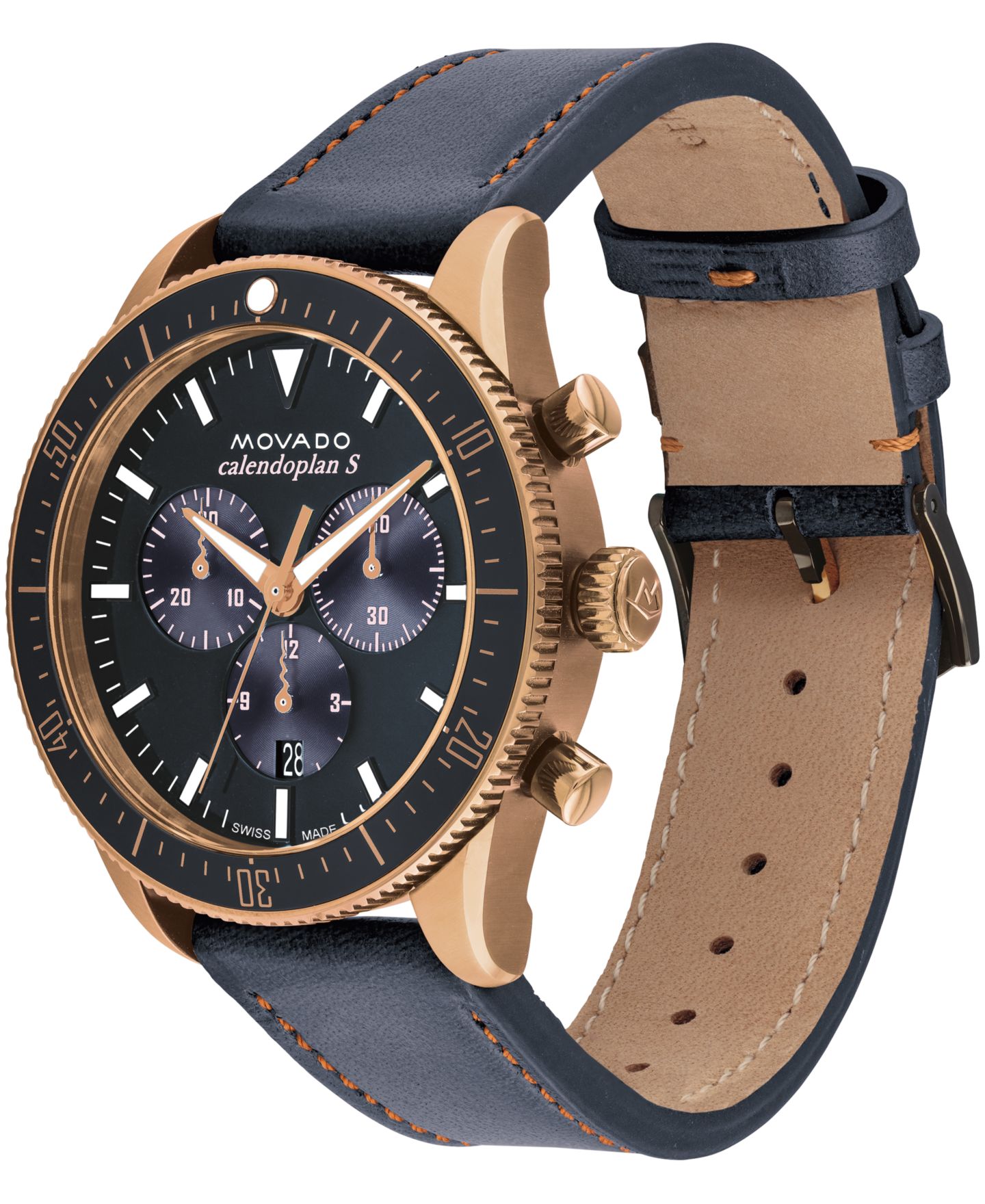Мужские часы Movado Calendoplan S Swiss Quartz Chronograph Gray Leather Strap Watch 42mm — фото 2