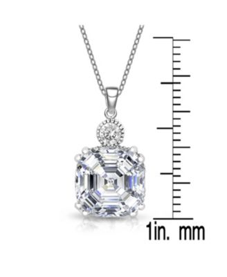 Cubic Zirconia Sterling Silver White Gold Plating Fine Square Pendant