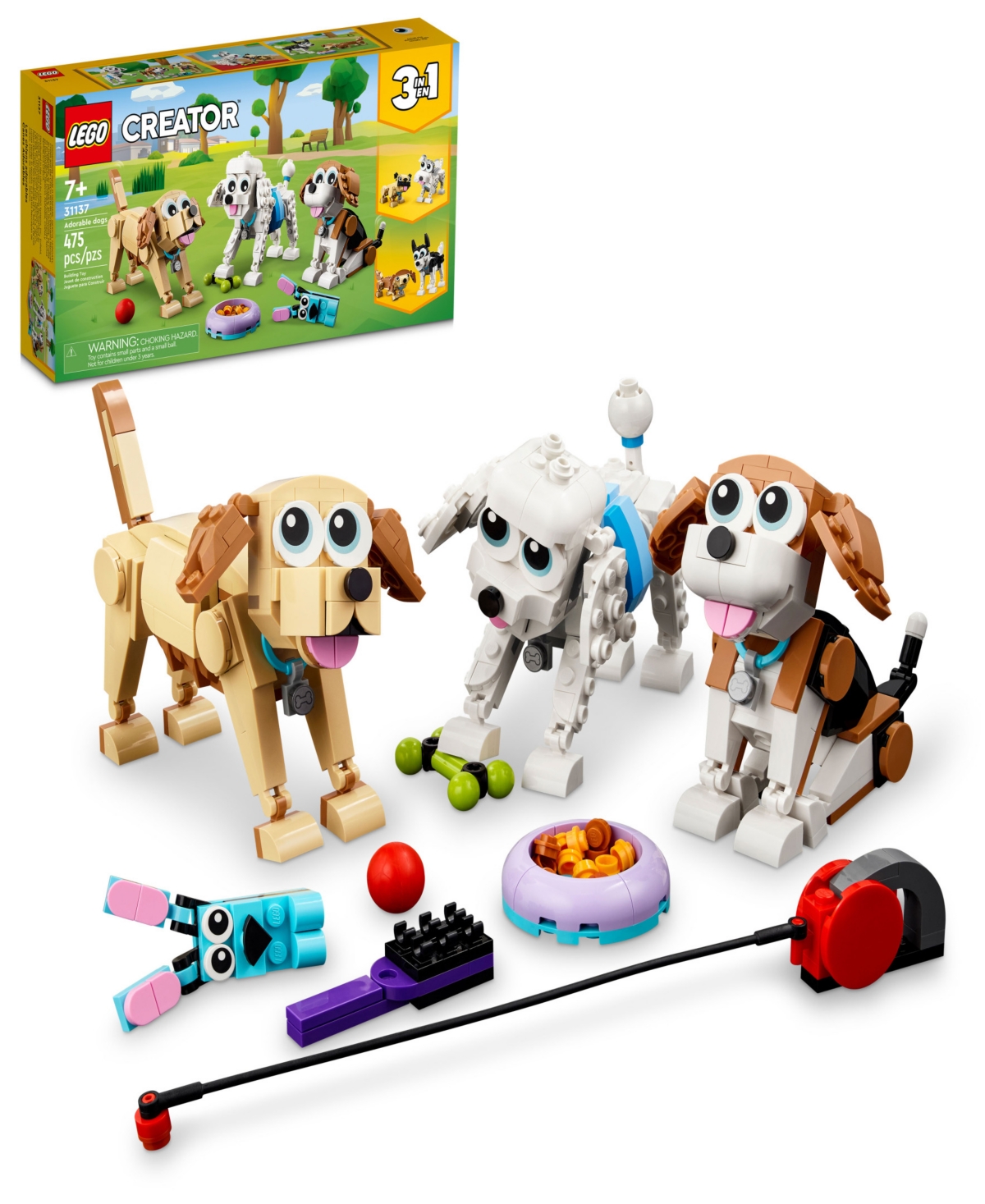 Lego Creator 31137 3-in-1 Adorable Dogs Toy Building Set With Beagle, Poodle And Labrador Builds In Multicolor