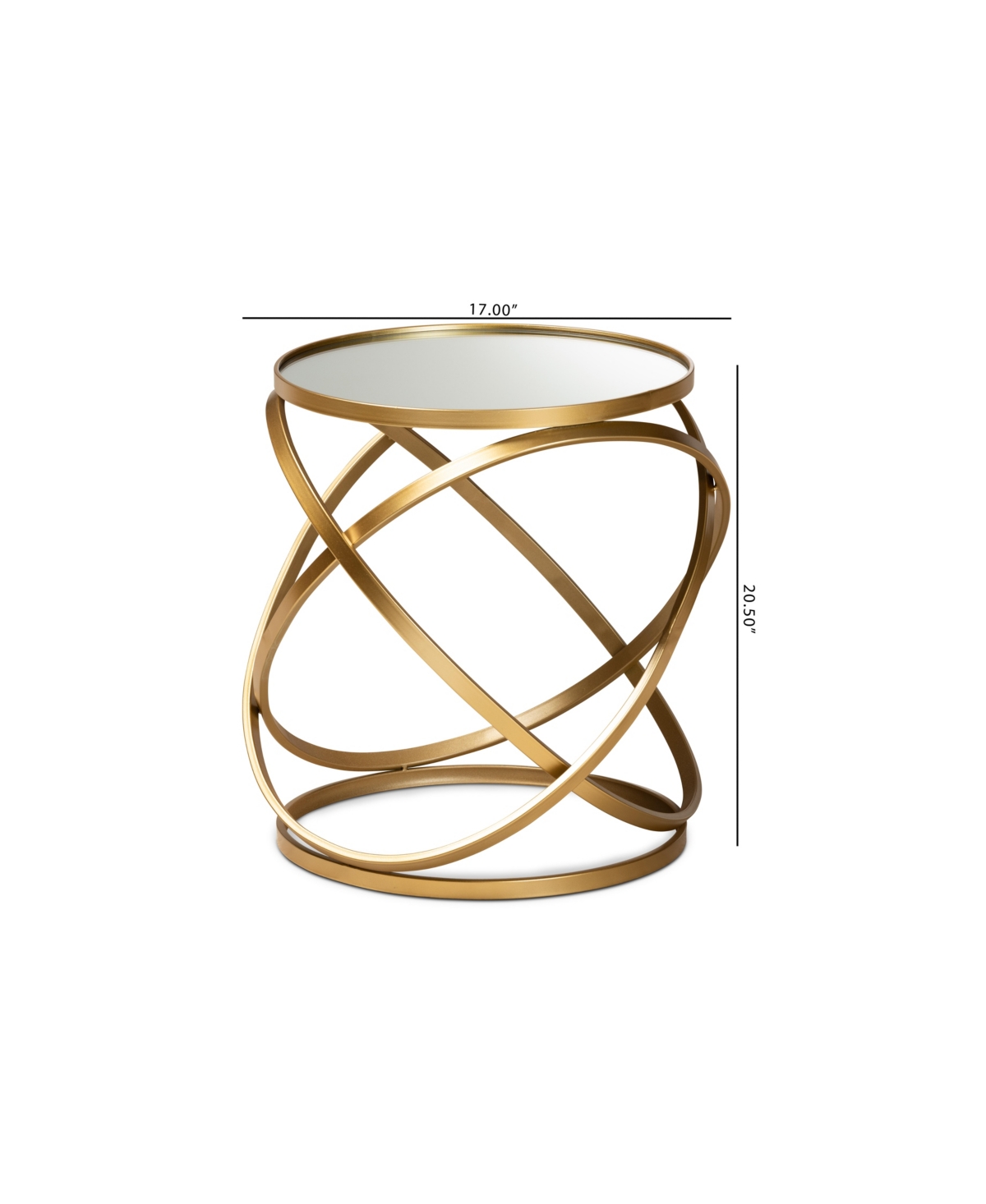 BAXTON STUDIO DESMA GLAM AND LUXE 20.3" FINISHED METAL AND MIRRORED GLASS END TABLE 
