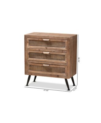 Calida Mid-Century Modern 30.7" Whitewashed Finished Wood and Rattan 3-Drawer Storage Cabinet